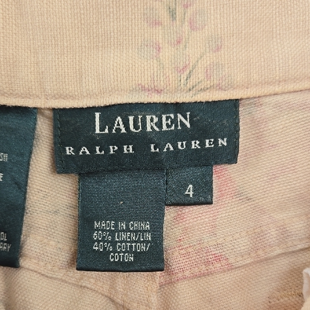 Lauren Ralph Lauren Women's Floral Linen Blend Pants, Size 4, Beige Rose Print - Picture 2 of 15